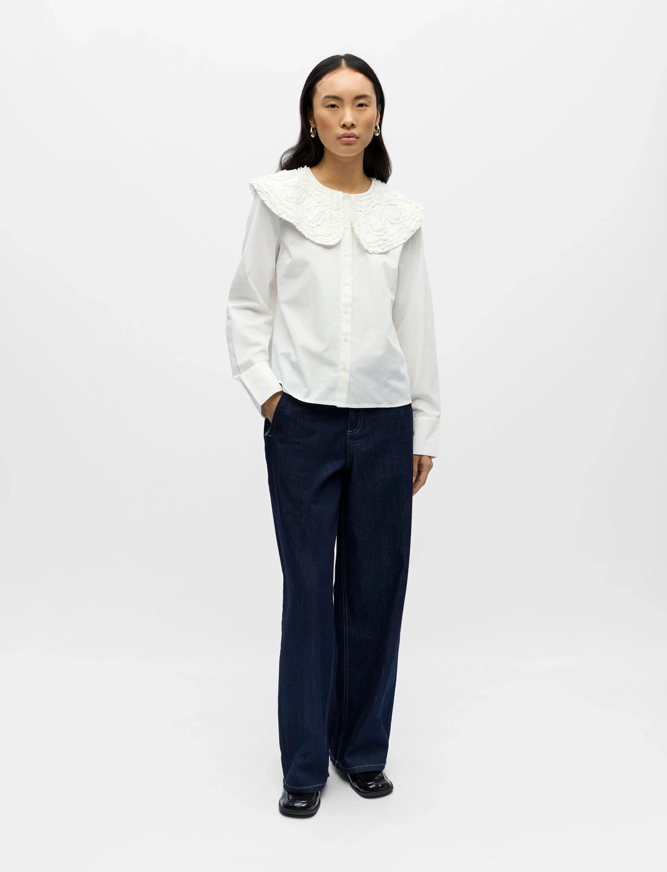 Object Objenesa L/S Re Shirt E Aw Fair 25, 42, White, Bluser > Langærmede, Dame