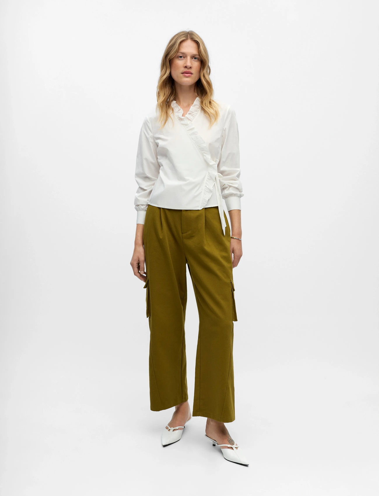 Object Objhope L/S Wrap Shirt E Aw Fair 25, 36, White, Skjorter > Langærmede, Dame