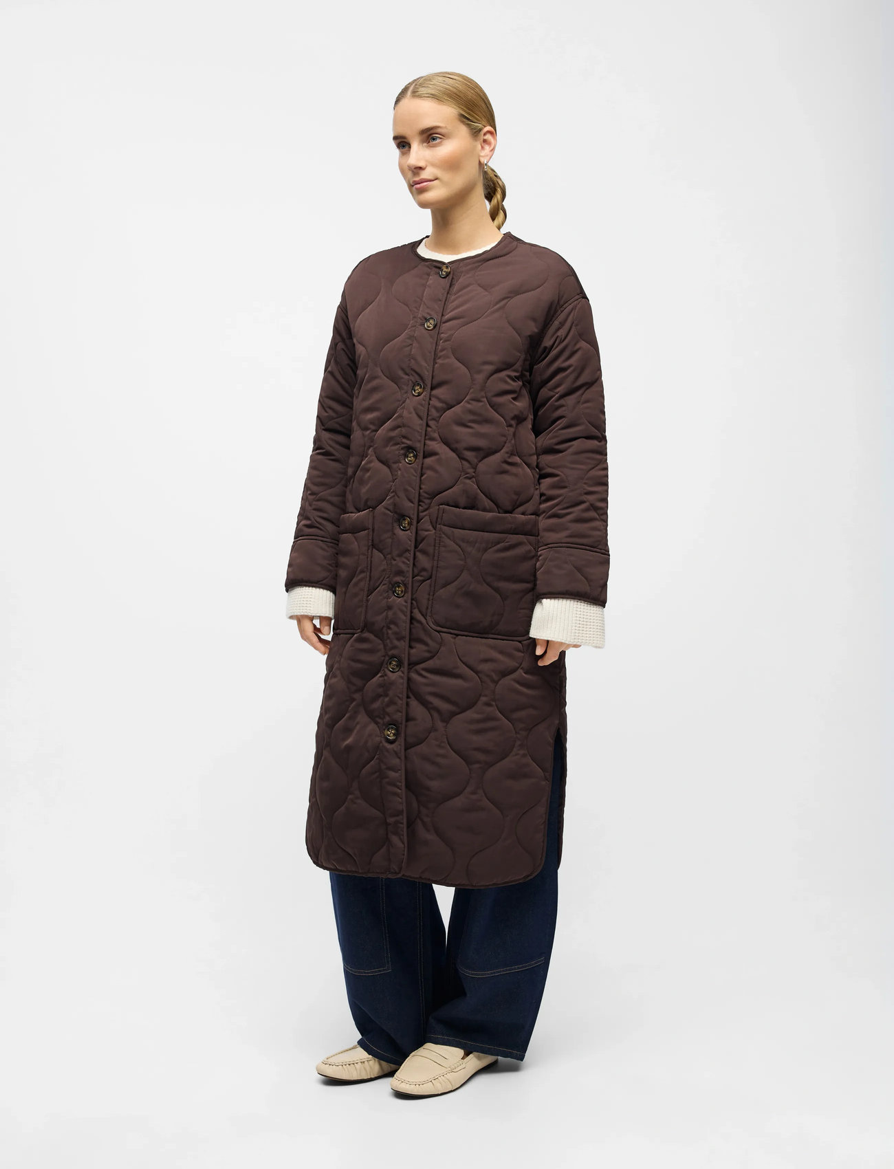 Object Objallie Ls Lo Long Quilt Jacket Aw Fa25, 34, Brown, Jakker > Quiltede Jakker, Dame