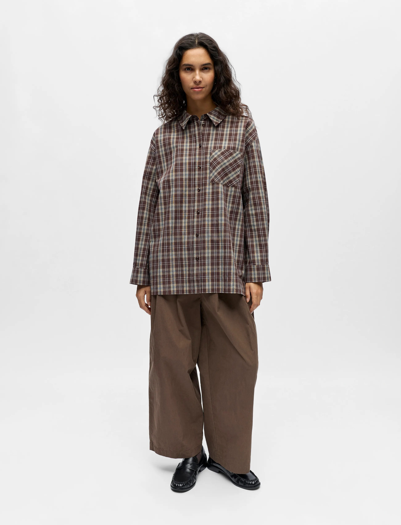 Object Objkeky L/S Loose Shirt E Div, 38, Brown, Skjorter > Langærmede, Dame
