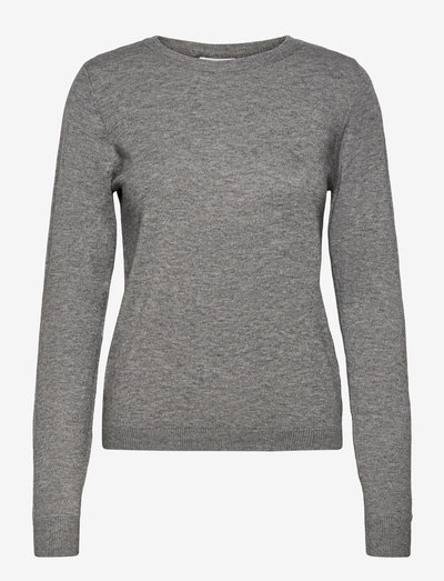 OBJTHESS L/S O-NECK KNIT PULLOVER - džemperi - medium grey melange