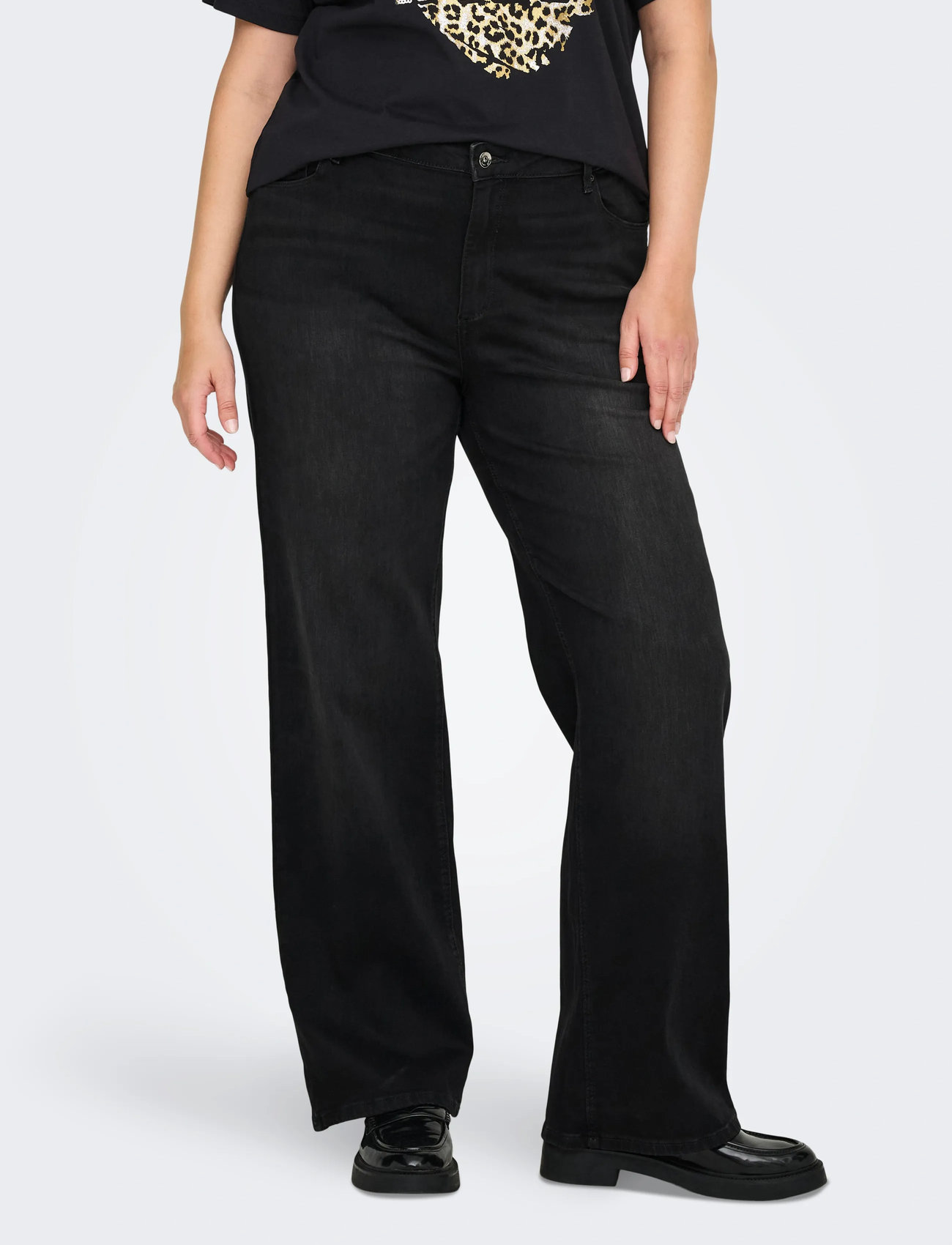 ONLY Carmakoma Carwilly Hw Wide Jeans Cro1099 Noos, 48 x 32, Black, Jeans > Vidde, Dame