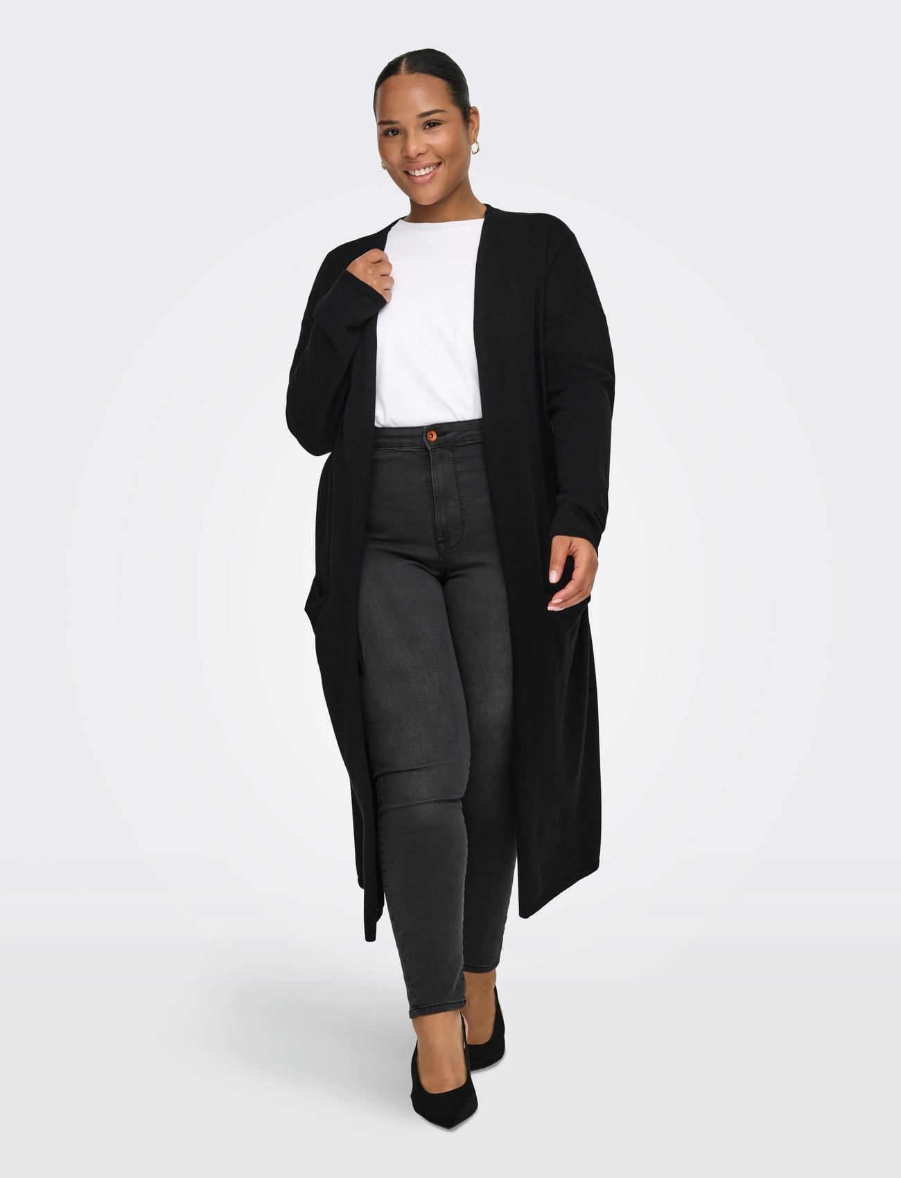 ONLY Carmakoma Carnew Esly Ls Open Long Cardigan Knt, 42-44, Black, Strik > Cardigans, Dame
