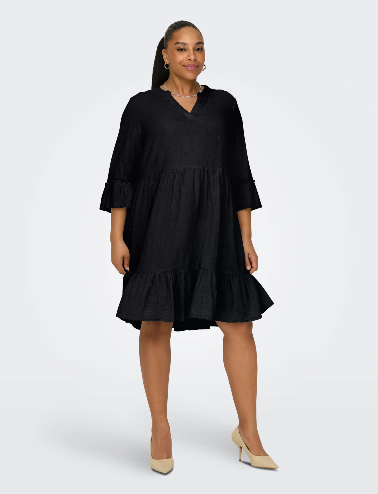 ONLY Carmakoma Carthyra Life Peplum Dress Wvn, 42, Black, Kjoler > Kort Kjole, Dame