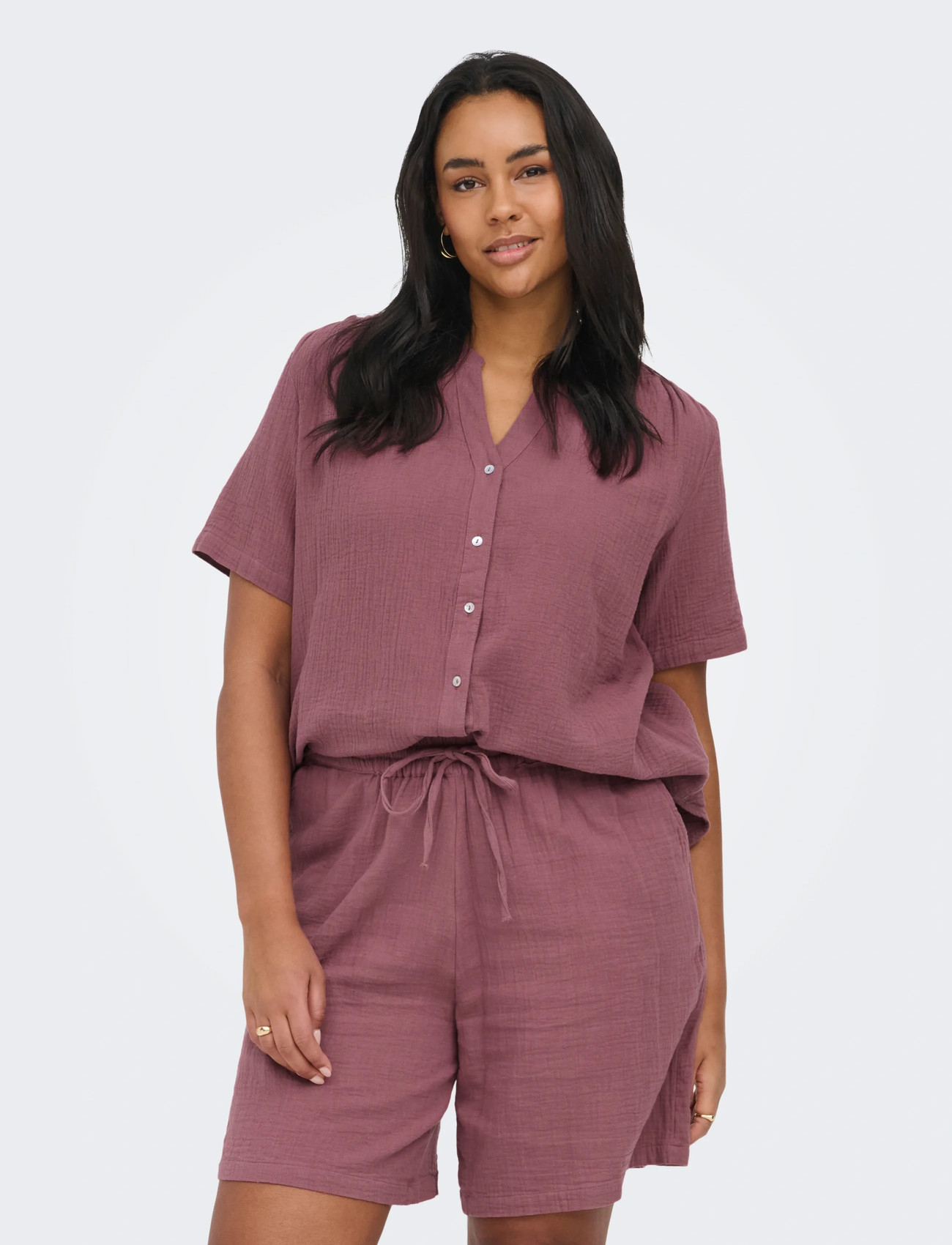 ONLY Carmakoma Carthyra S/S Button Top Wvn, 48, Pink, Bluser > Kortærmede, Dame