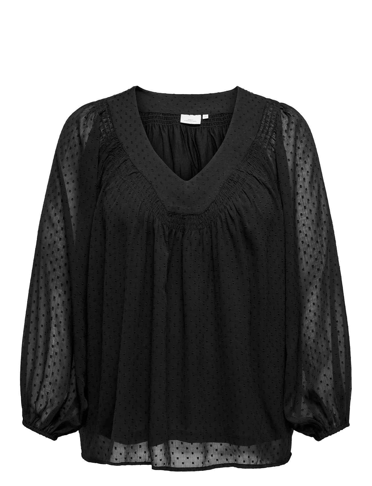 Caranine Life L/S V-Neck Top Wvn Black ONLY Carmakoma