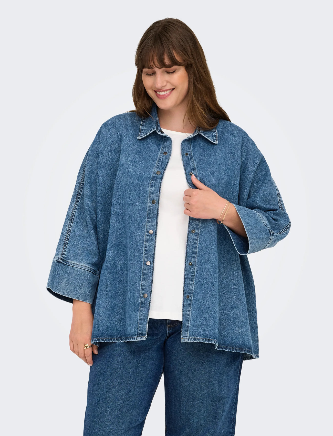 ONLY Carmakoma Cargrace 3/4 Dnm Shirt Tai Noos, 54, Blue, Skjorter > Denim-Skjorter, Dame