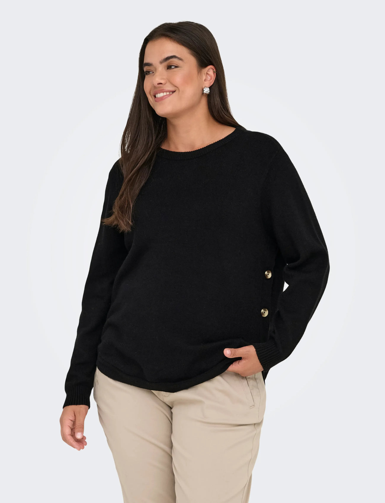 ONLY Carmakoma Carmargaretha Ls Button Pullover Knt, 46-48, Black, Strik > Trøjer, Dame
