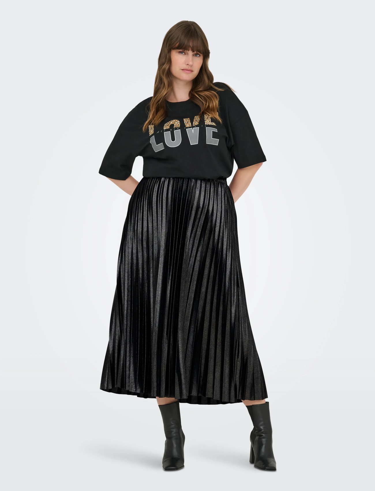 ONLY Carmakoma Carlyon Pleated Shine Skirt Jrs Noos, 46-48, Black, Nederdele > Maxi Nederdele, Dame