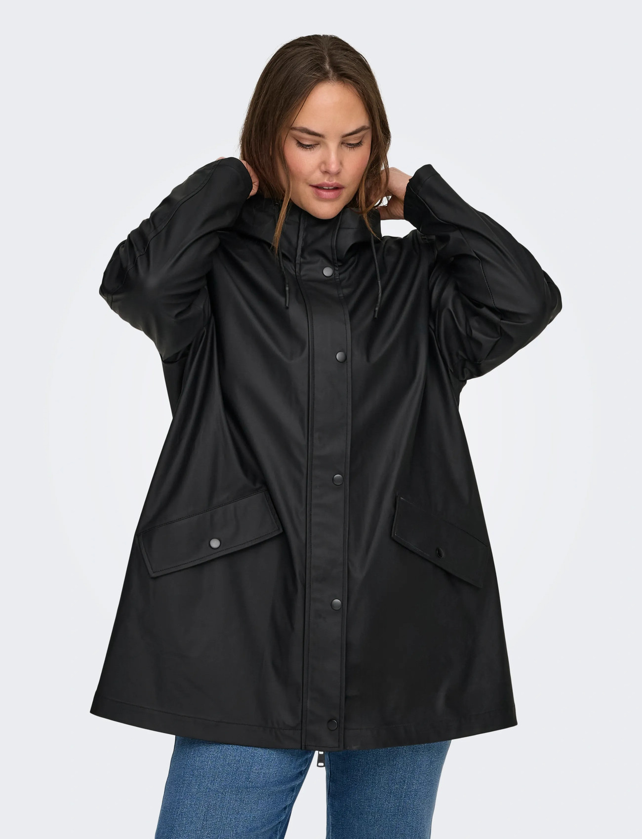 ONLY Carmakoma Carelisa Life Raincoat Zip Otw Noos, 54, Black, Regntøj > Regnfrakker, Dame
