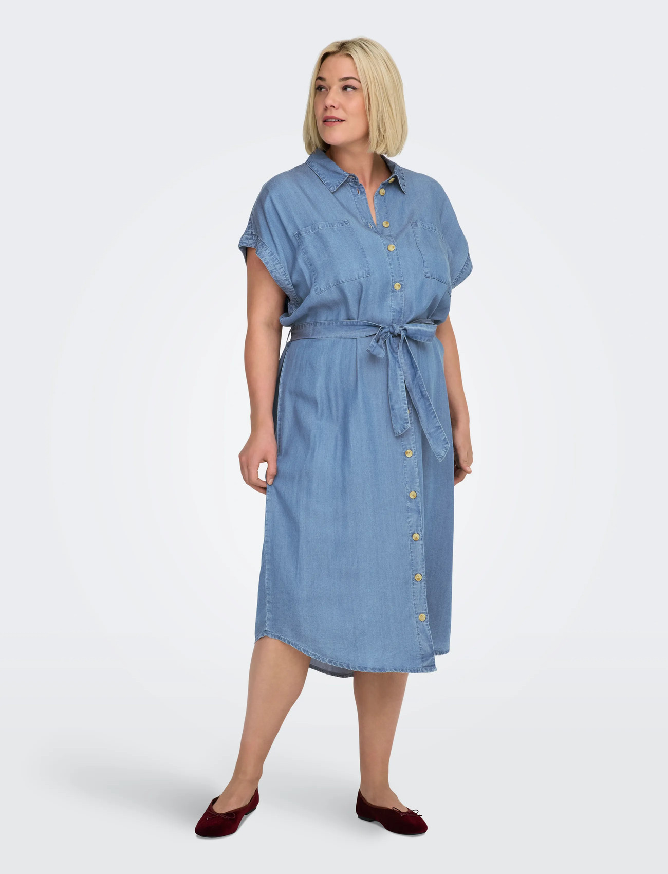 ONLY Carmakoma Carpema Hannover Ss Dnm Sh Dress Noos, 42, Blue, Kjoler > Skjortekjoler, Dame