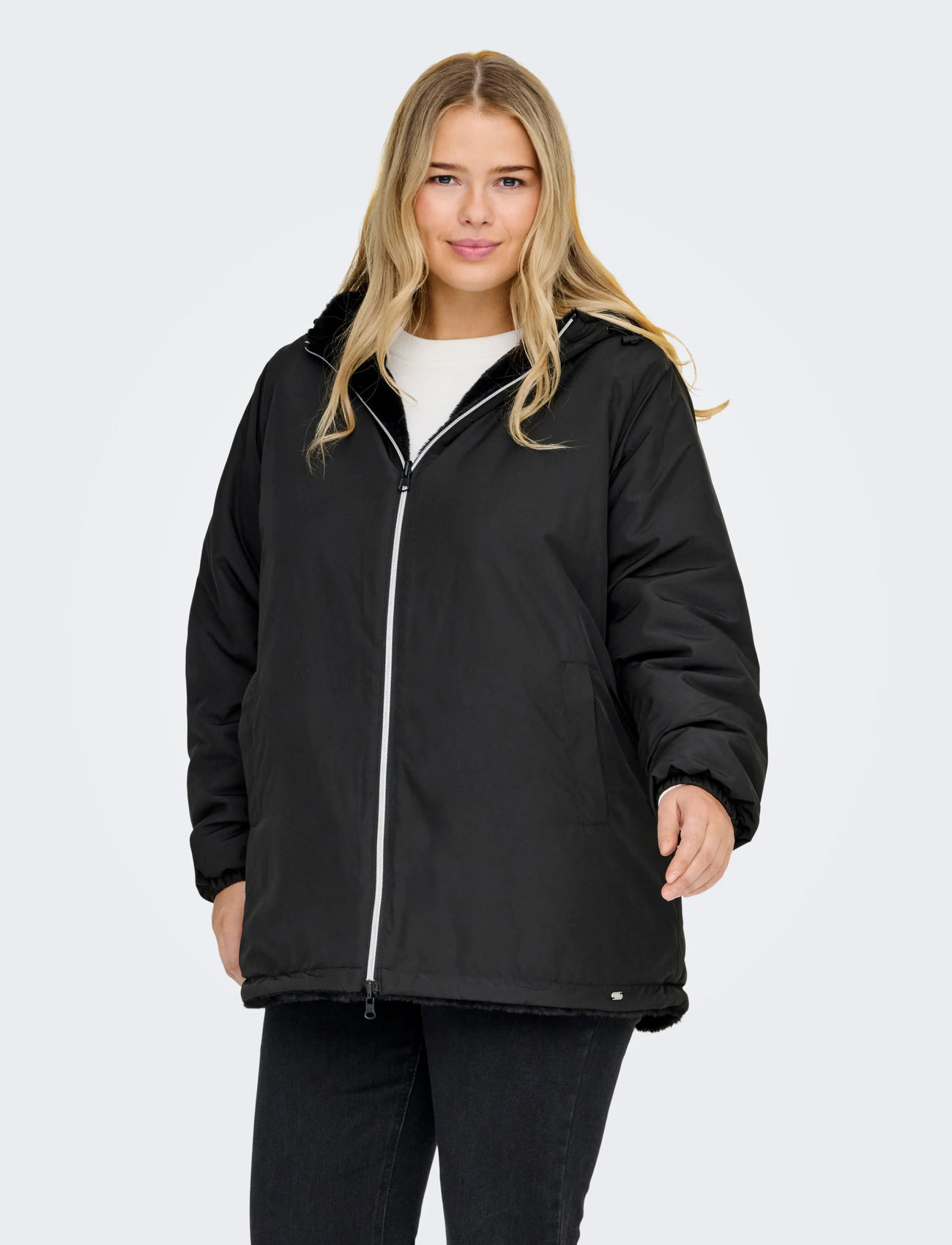 ONLY Carmakoma Carcandy Rev. Parka Coat Otw, 52, Black, Overtøj > Imiteret Pels, Dame