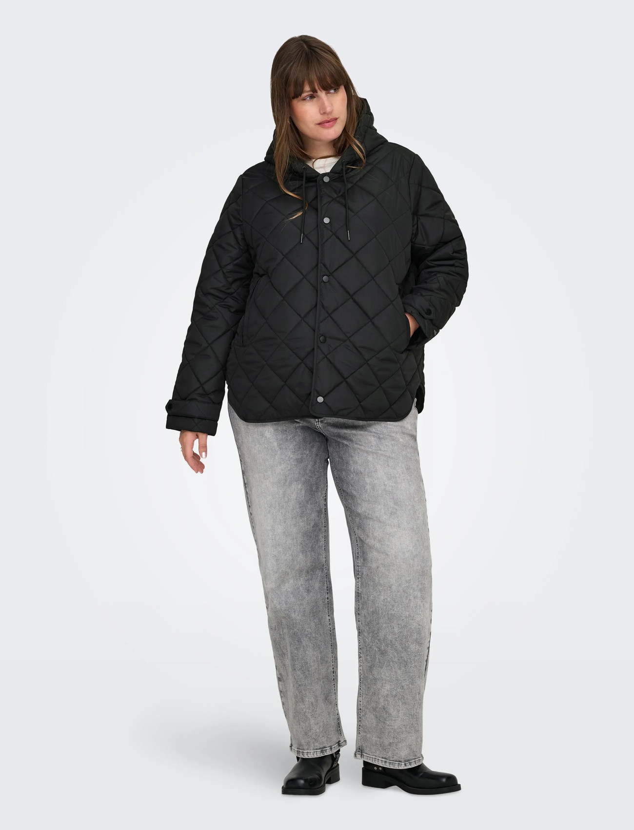 ONLY Carmakoma Carjuliet Quilted Hood Jacket Noos, 54, Black, Jakker > Quiltede Jakker, Dame