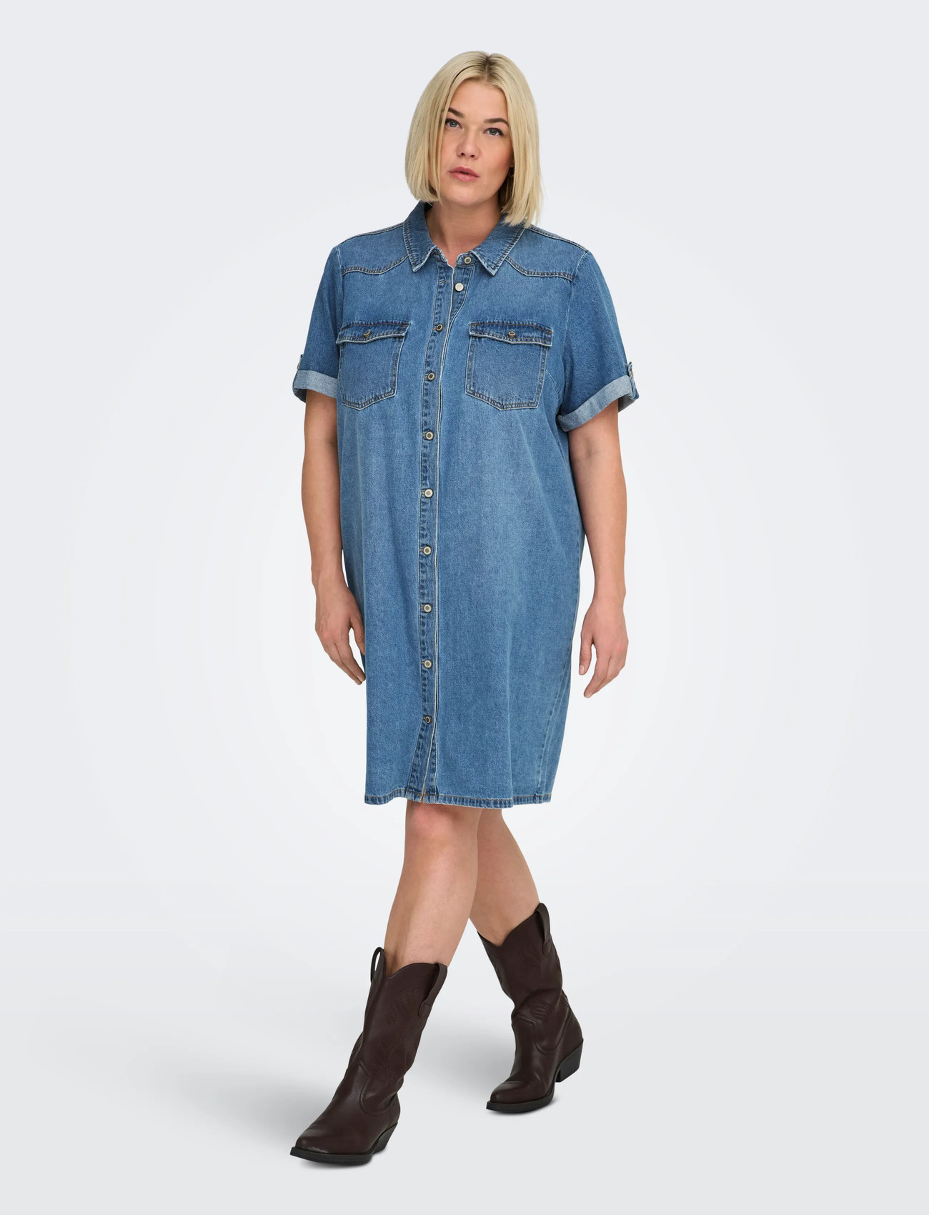 ONLY Carmakoma Carlisa S/S Dnm Dress Gua Noos, 52, Blue, Kjoler > Skjortekjoler, Dame