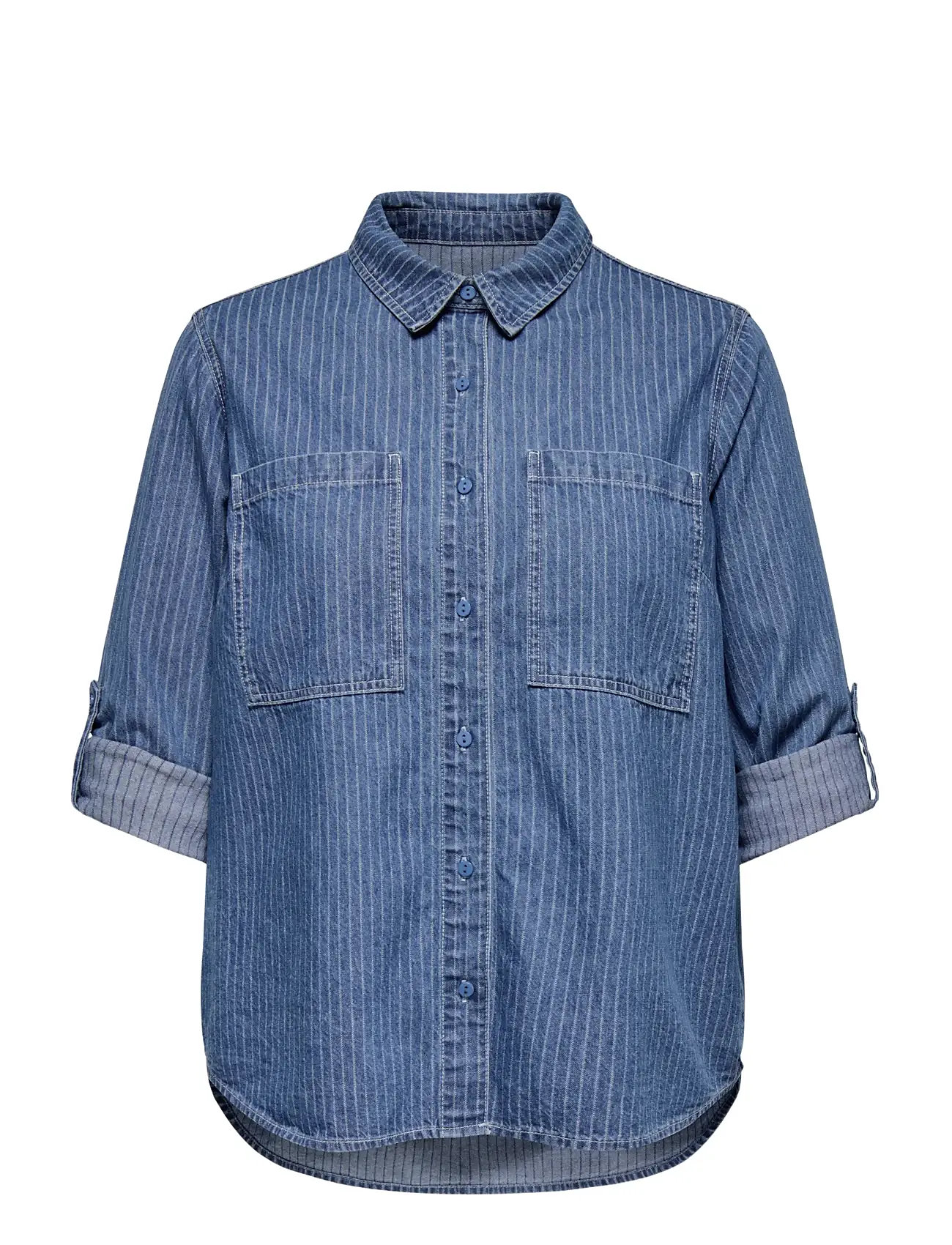 ONLY Carmakoma Caryasmin L/S Stripe Shirt Dnm, 46, Blue, Skjorter > Denim-Skjorter, Dame