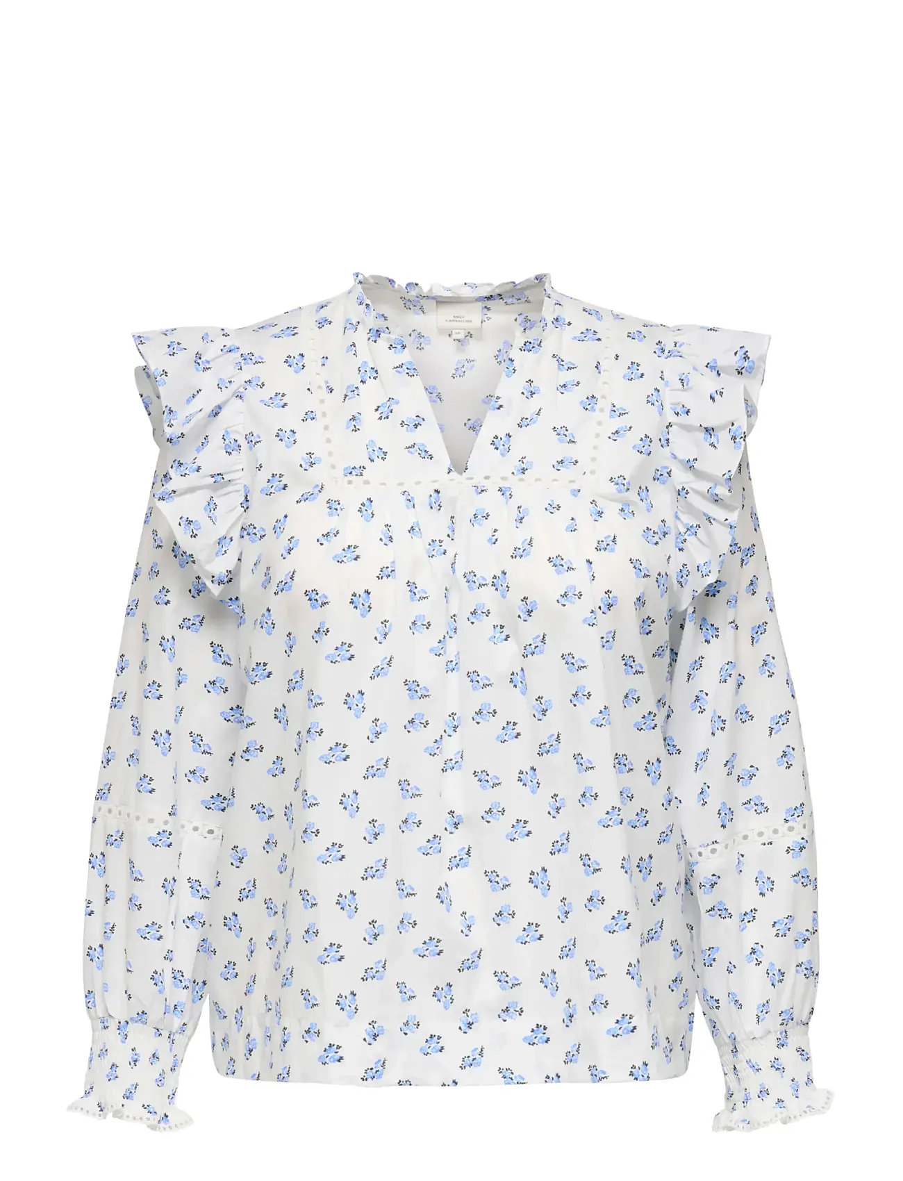 ONLY Carmakoma Caridris Ls Frill Tape Top Aop, 48, White, Bluser > Langærmede, Dame