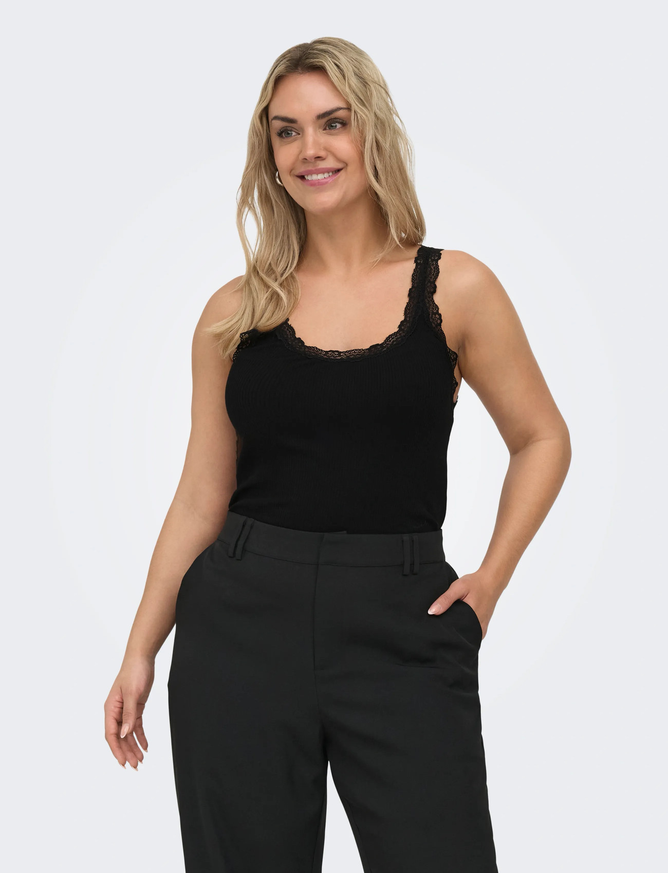 ONLY Carmakoma Carsara Sharai Lace Tank Top Jrs Noos, 54, Black, T-Shirts & Toppe > Uden Ærmer, Dame