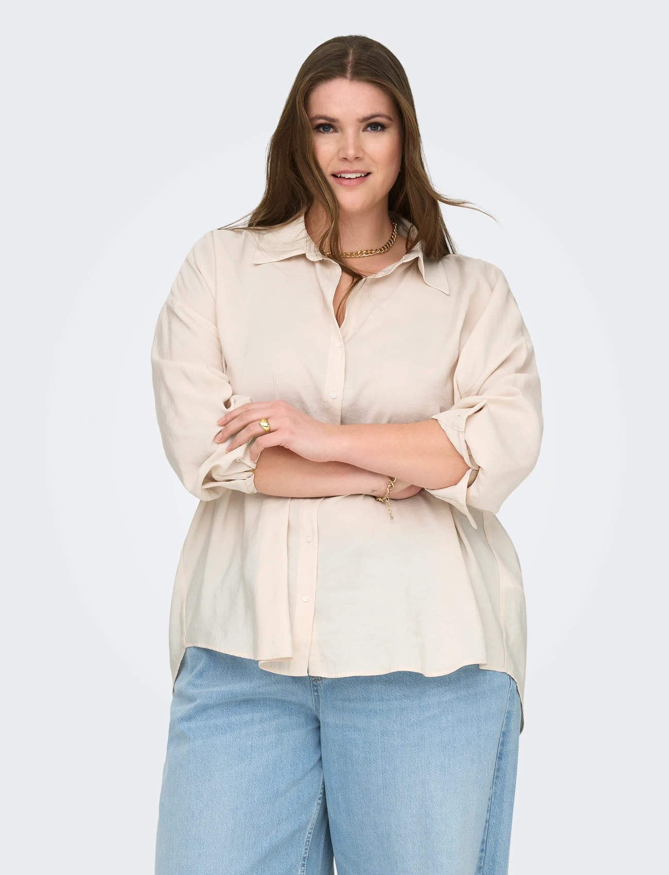 ONLY Carmakoma Carzazima L/S Loose Shirt Wvn Noos, 52, Cream, Skjorter > Langærmede, Dame