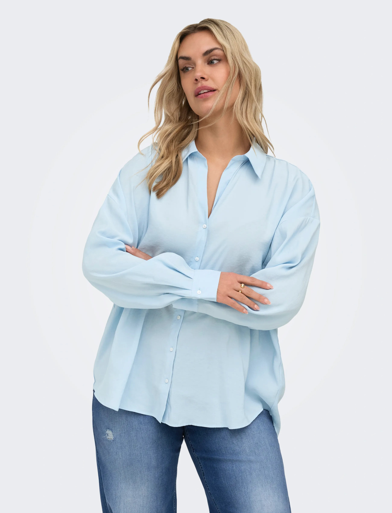 ONLY Carmakoma Carzazima L/S Loose Shirt Wvn Noos, 54, Blue, Skjorter > Langærmede, Dame