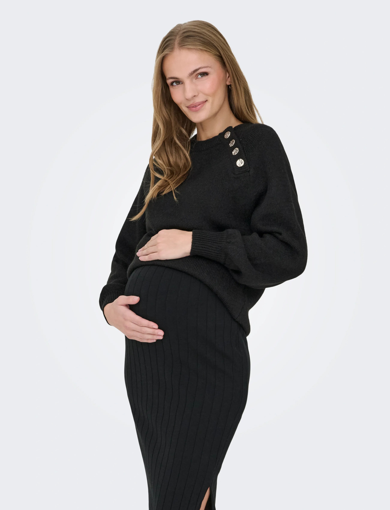 Only Maternity Olmemma Life Ls Button Oneck Knt, XL, Black, Strik > Trøjer, Dame