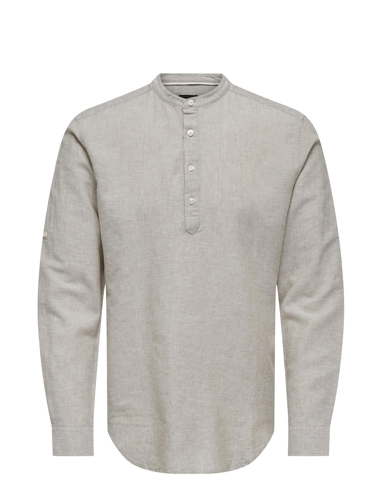Onscaiden Ls Halfplackt Linen Shirt Noos Beige ONLY & SONS