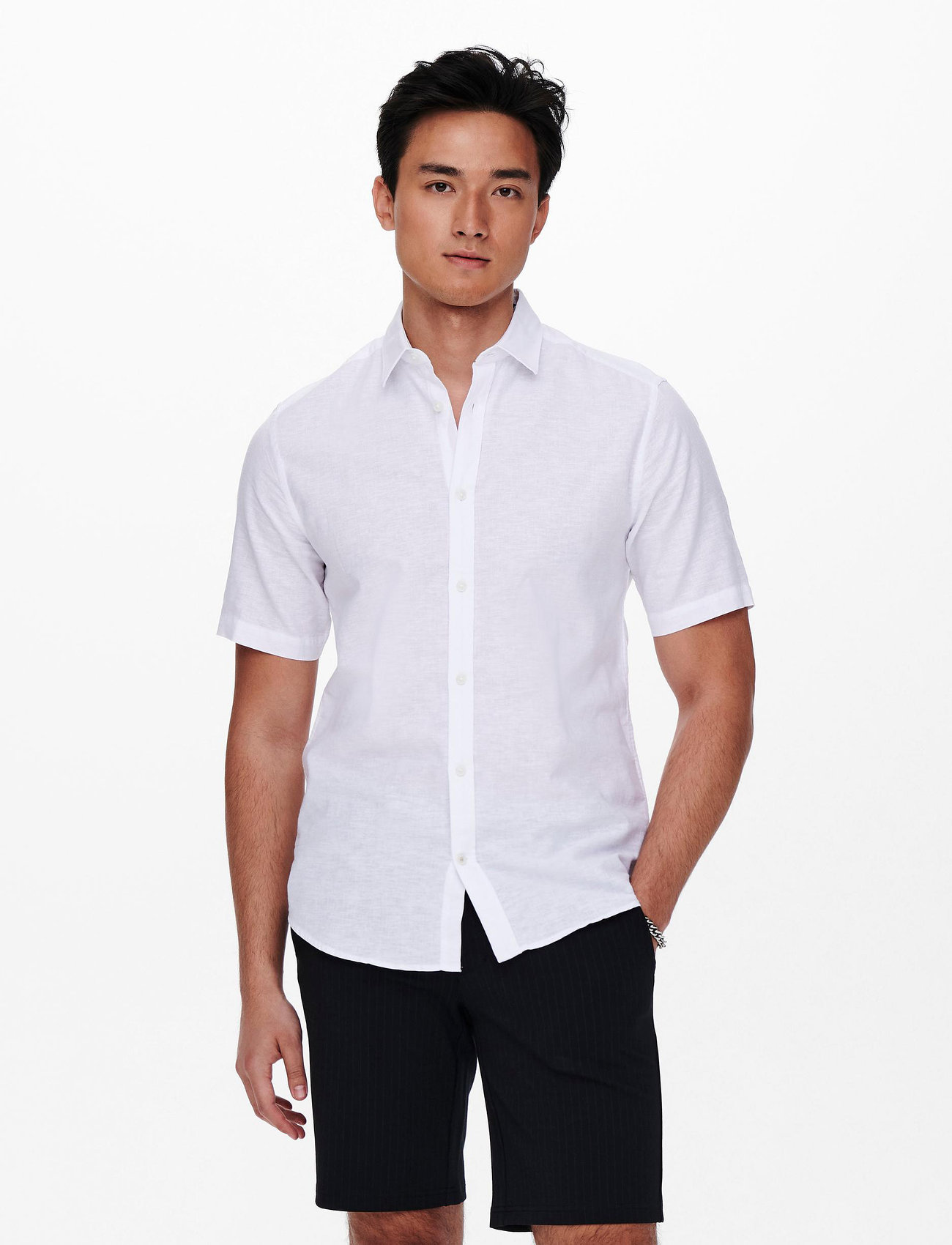 ONLY & SONS Onscaiden Life Ss Solid Linen Blend Noos, L, White, Skjorter > Kortærmede, Herre
