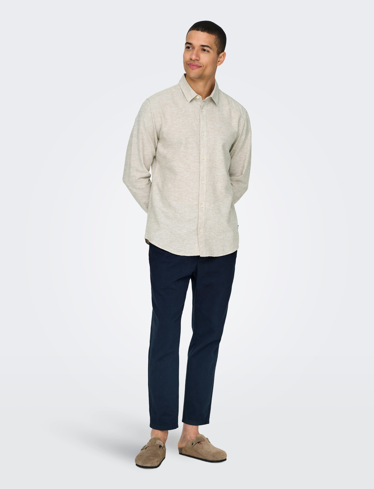 ONLY & SONS Onscaiden Life Ls Solid Linen Blend Noos, XL, Beige, Skjorter > Afslappet, Herre