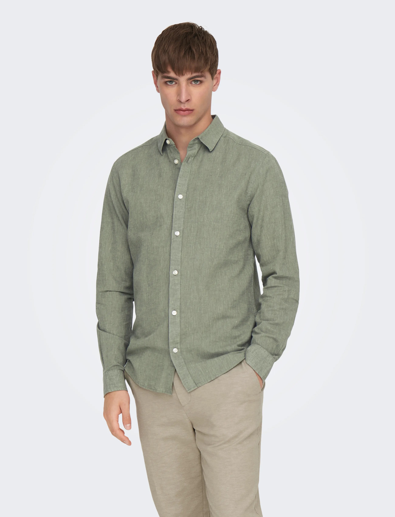 ONLY & SONS Onscaiden Life Ls Solid Linen Blend Noos, XXL, Green, Skjorter > Afslappet, Herre