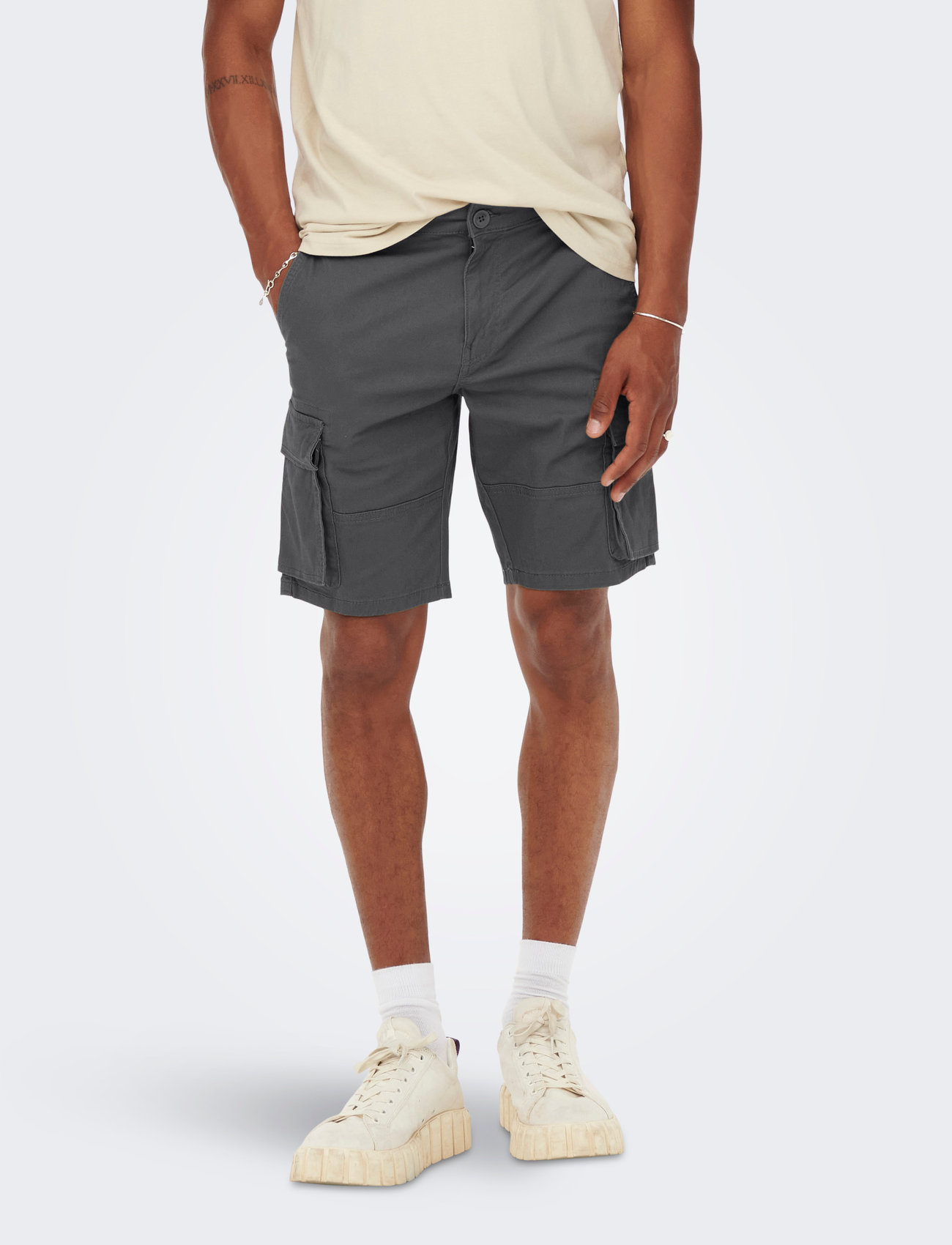 ONLY & SONS Onscam Stage Cargo Shorts 6689 Life Noos, S, Grey, Shorts > Cargo Shorts, Herre