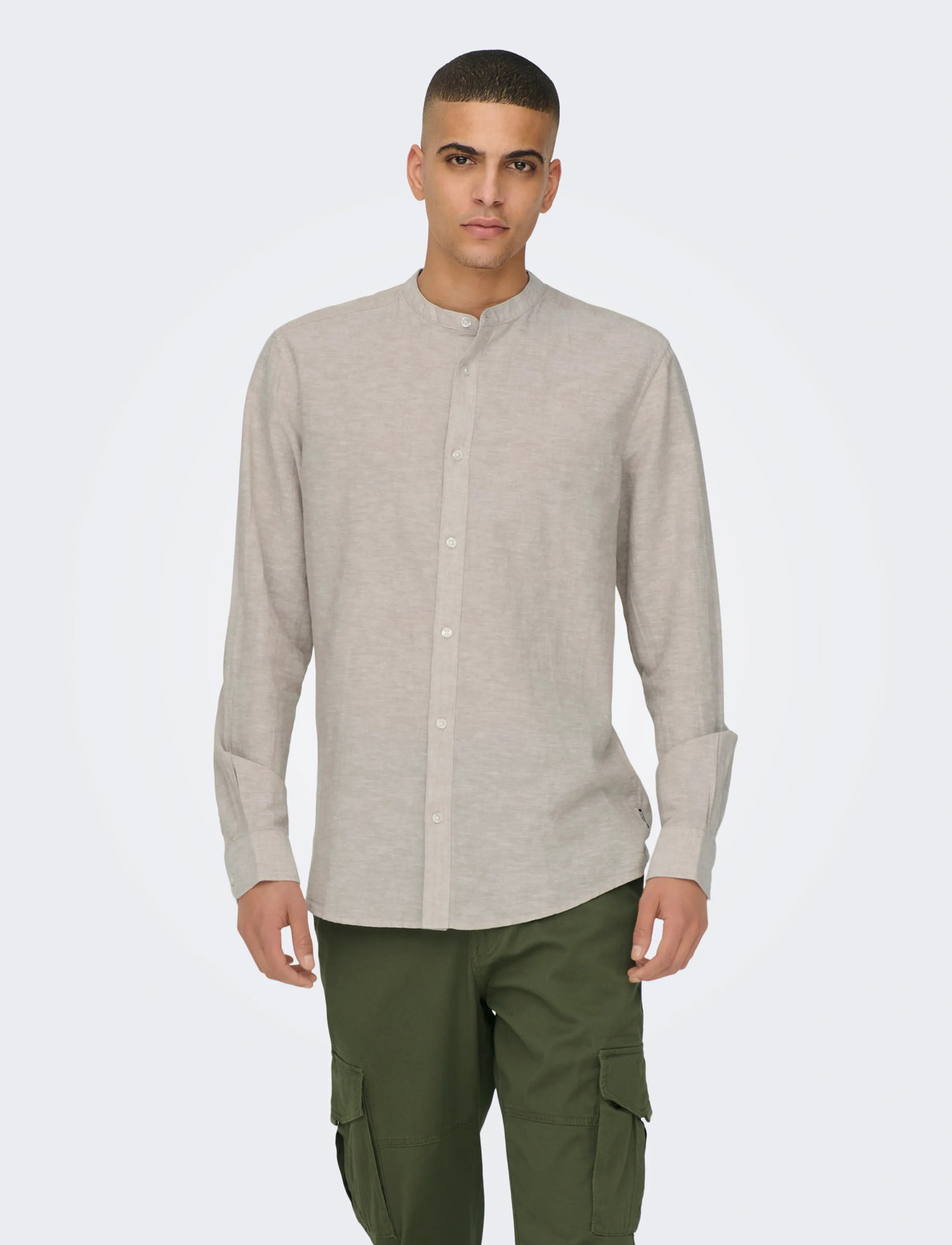 ONLY & SONS Onscaiden Life Ls Linen Blend Mao Noos, XS, Grey, Skjorter > Afslappet, Herre