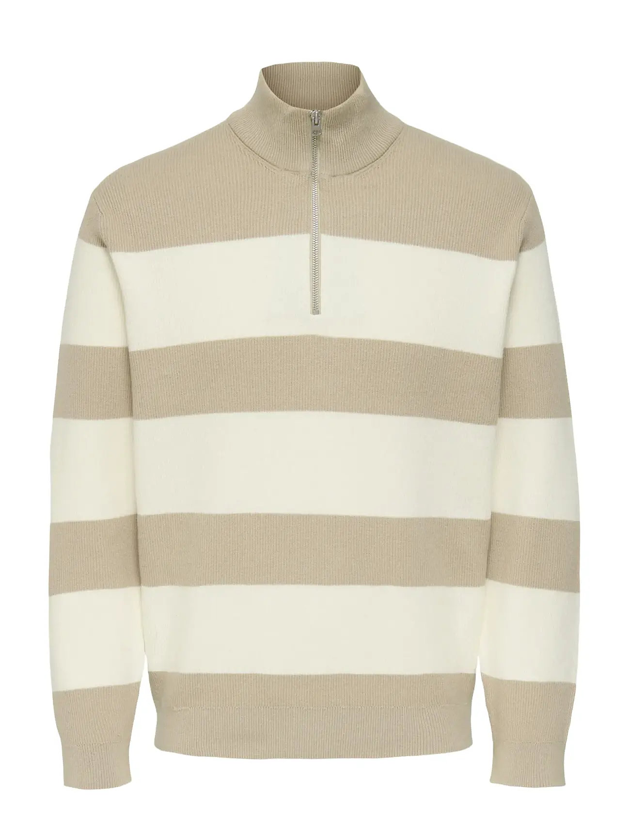 ONLY & SONS Onsphil Reg 12 Struc Half Zip Knit Noos, XS, Beige, Strik > Trøjer Med Halv Lynlås, Herre