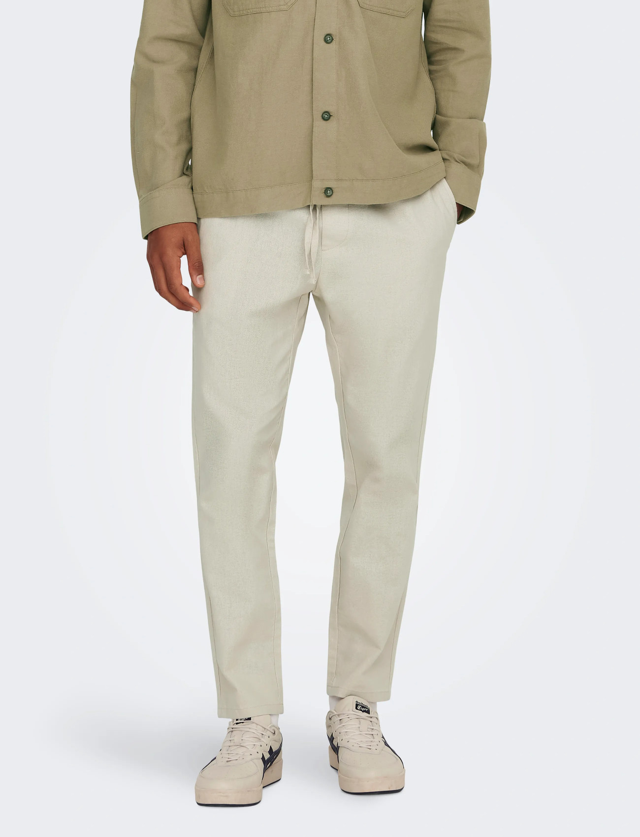 ONLY & SONS Onslinus Crop 0007 Cot Lin Pnt Noos, XXL, Cream, Bukser > Afslappet, Herre