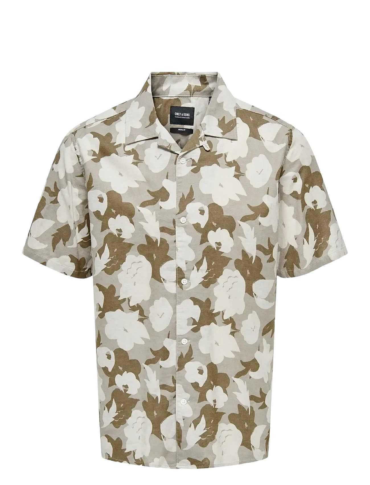 Onstrev Reg Ctn Lin Aop Ss Shirt Noos Khaki ONLY & SONS