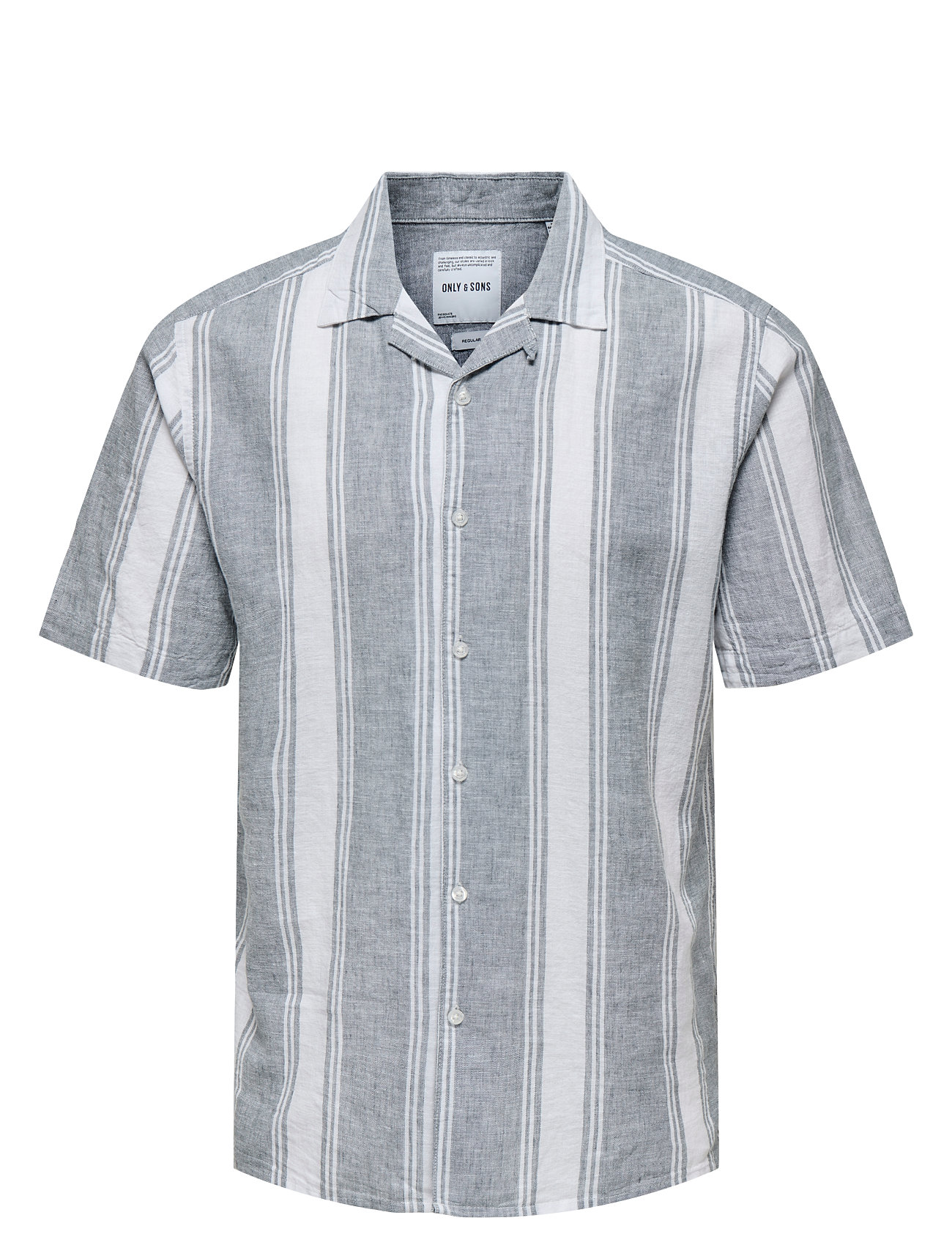 ONLY & SONS Onscaiden Life Stripe Linen Resort Noos Grau - L - Herren