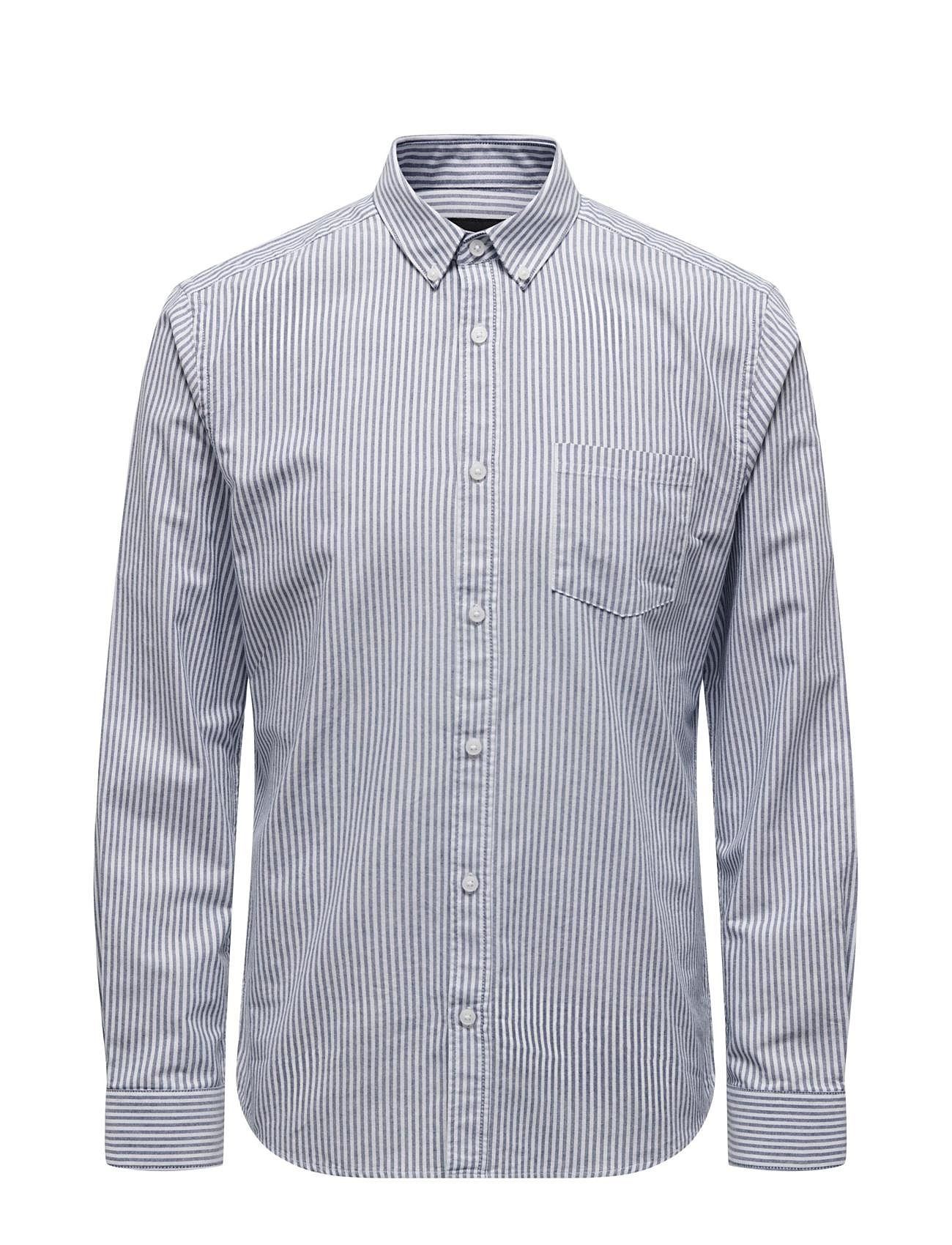 Onsremy Ls Reg Wash Stripe Oxford Shirt Blue ONLY & SONS 137774