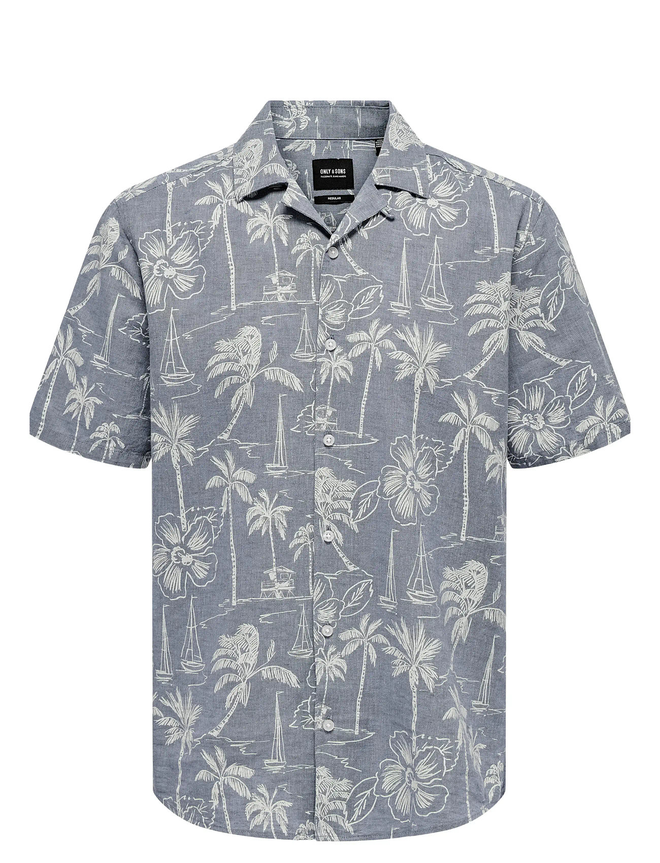 Onscaiden Ss Reg Hawaii Aop Linen Noos Blue ONLY & SONS