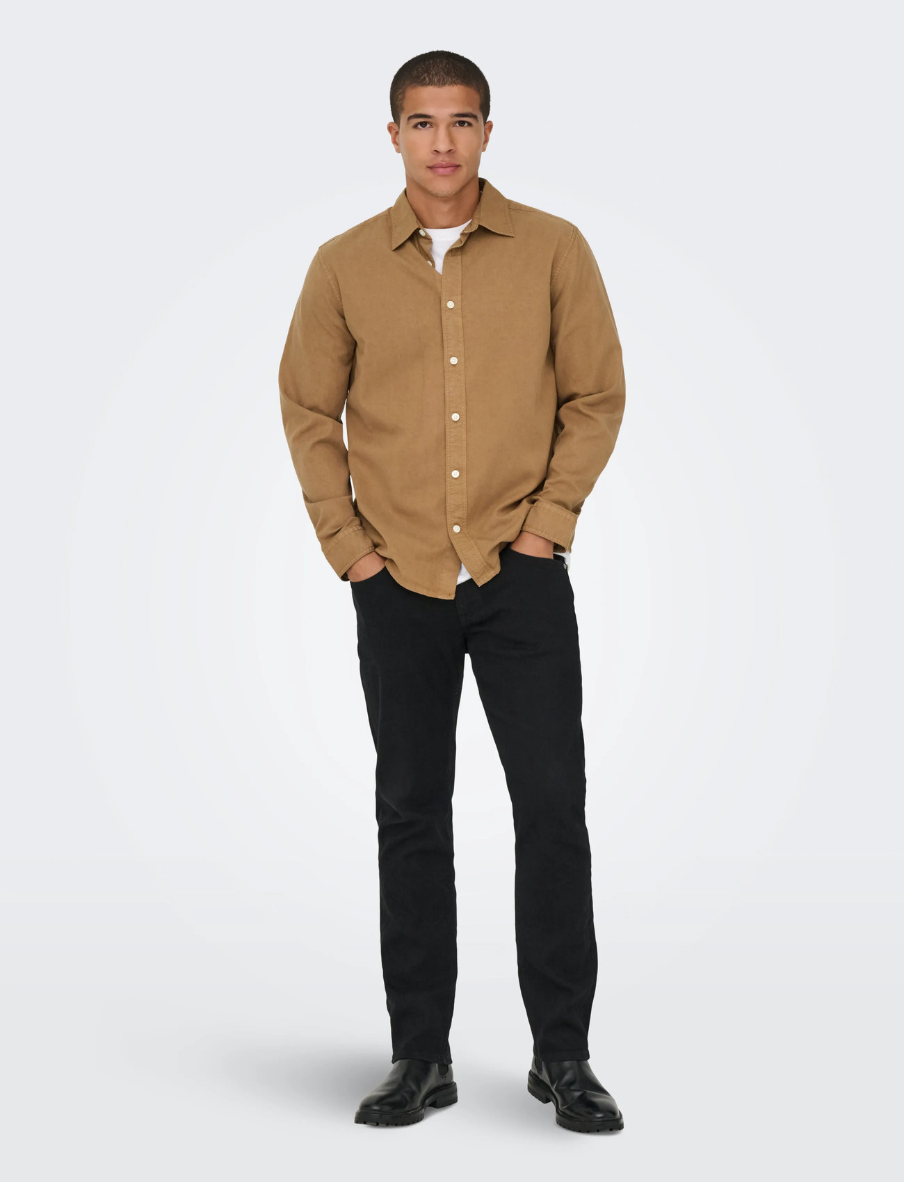 ONLY & SONS Onsotto Reg Peach Finish Ls Shirt, S, Brown, Skjorter > Afslappet Shirts, Herre