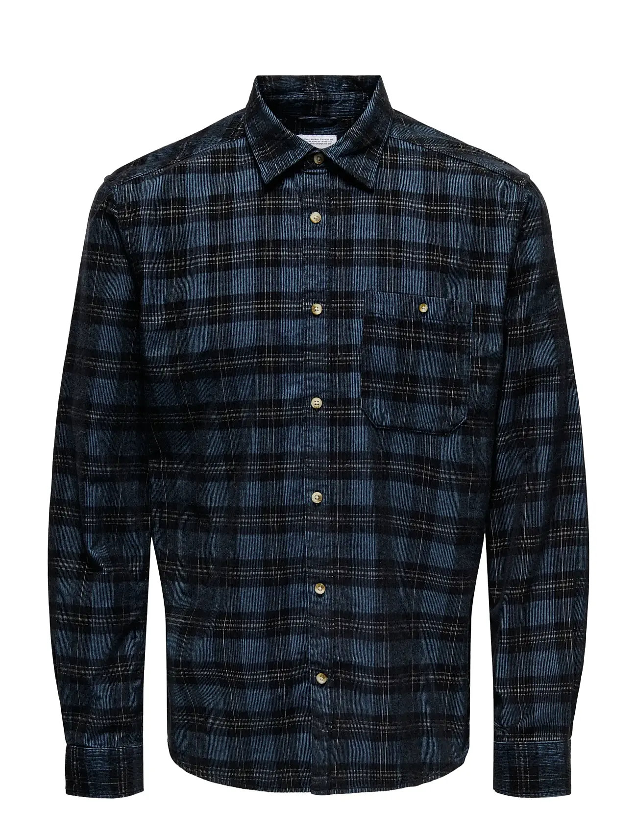 ONLY & SONS Onsnelson Reg Yarn Dye Cord Check Ls, M, Black, Shirts > Corduroy Shirts, Herre