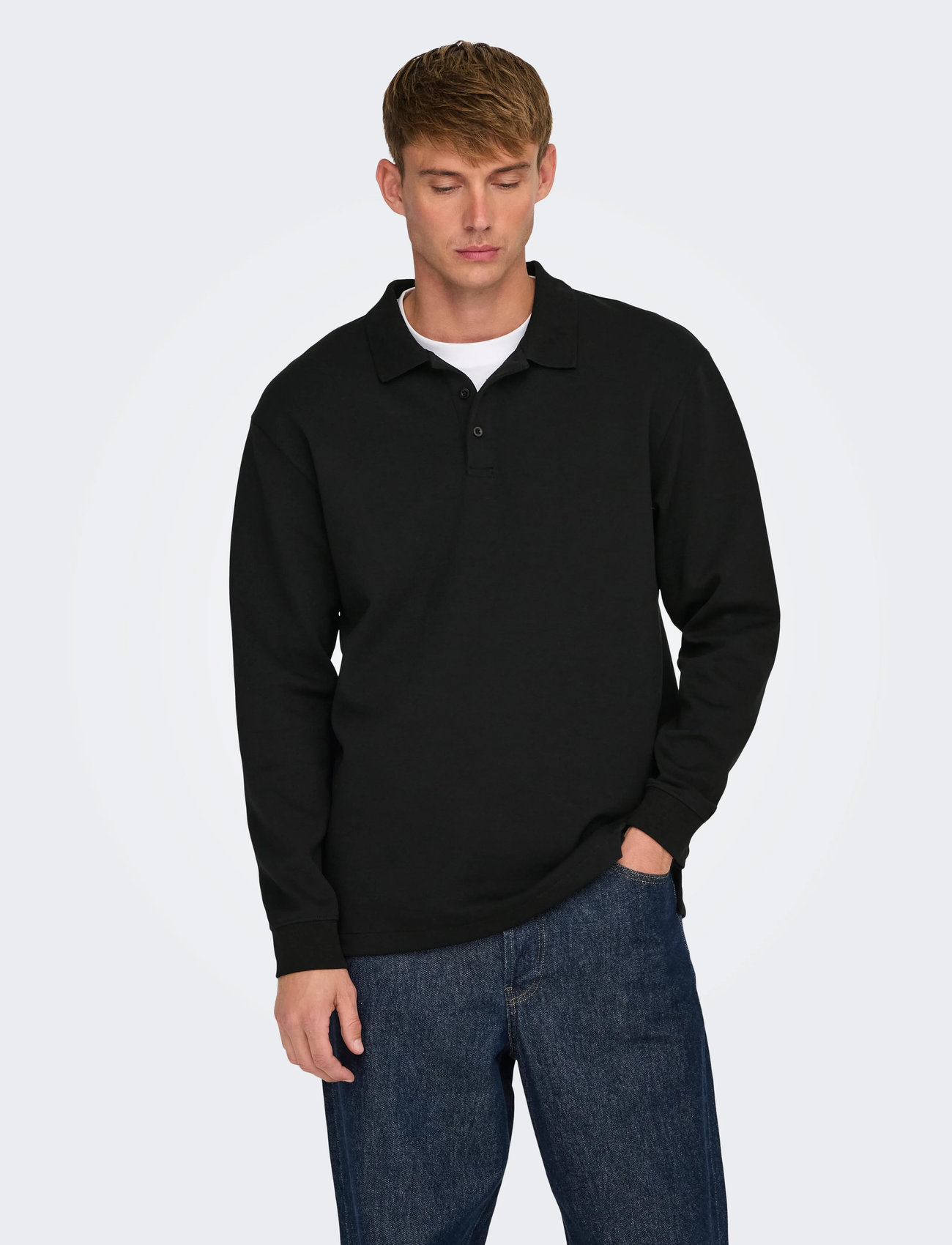ONLY & SONS Onsbernard Rlx Ls Polo, XS, Black, Poloer > Langærmede, Herre