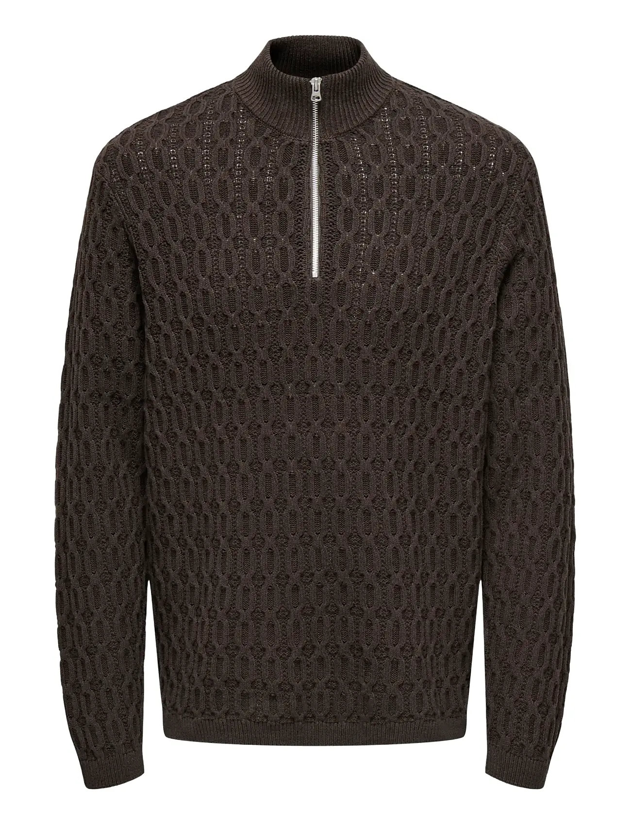 ONLY & SONS Onsleonard Life Reg 7 Half Zip Knit Cs Braun - XS - Herren