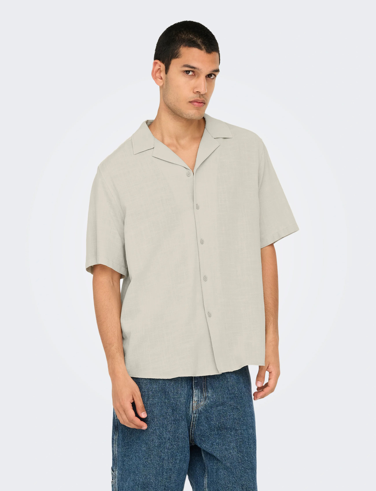 ONLY & SONS Onsjannick Structure Ss Resort Shirt, S, Cream, Skjorter > Kortærmede Shirts, Herre