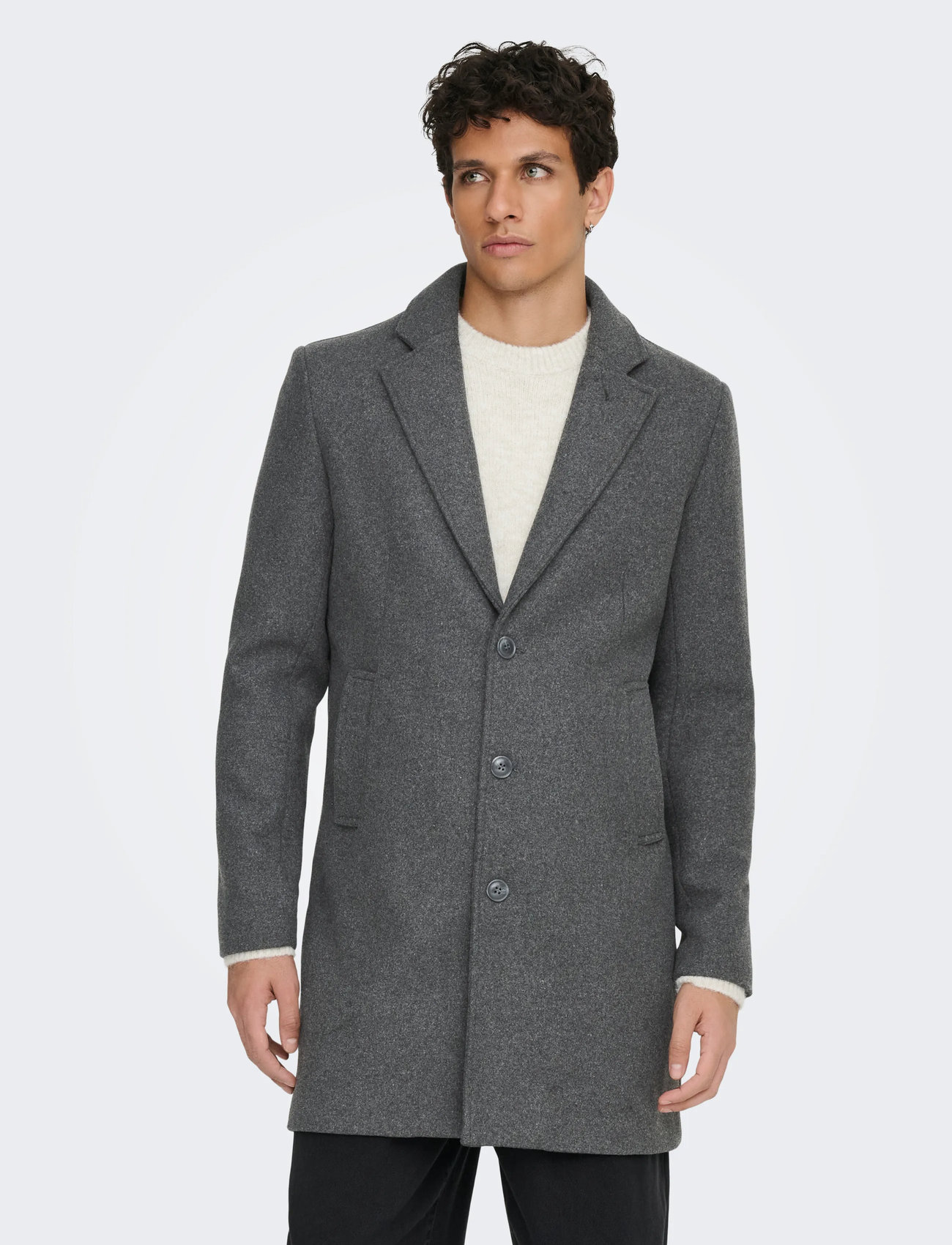 ONLY & SONS Onsmatthew Wool Coat Otw Noos, L, Grey, Frakker > Uldfrakker, Herre