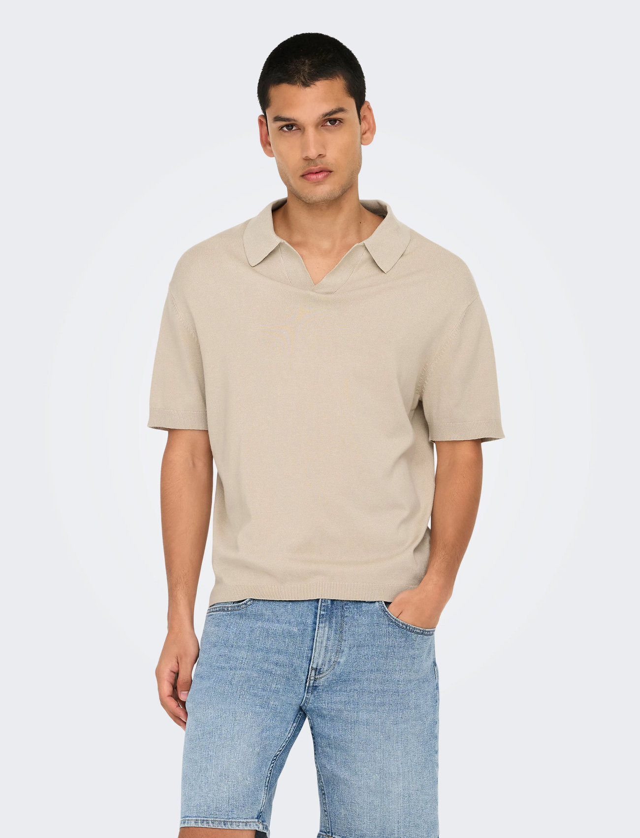 ONLY & SONS Onsadrian Reg 12 Ss Contrast Polo Knit, XXL, Cream, Poloer > Kortærmede, Herre