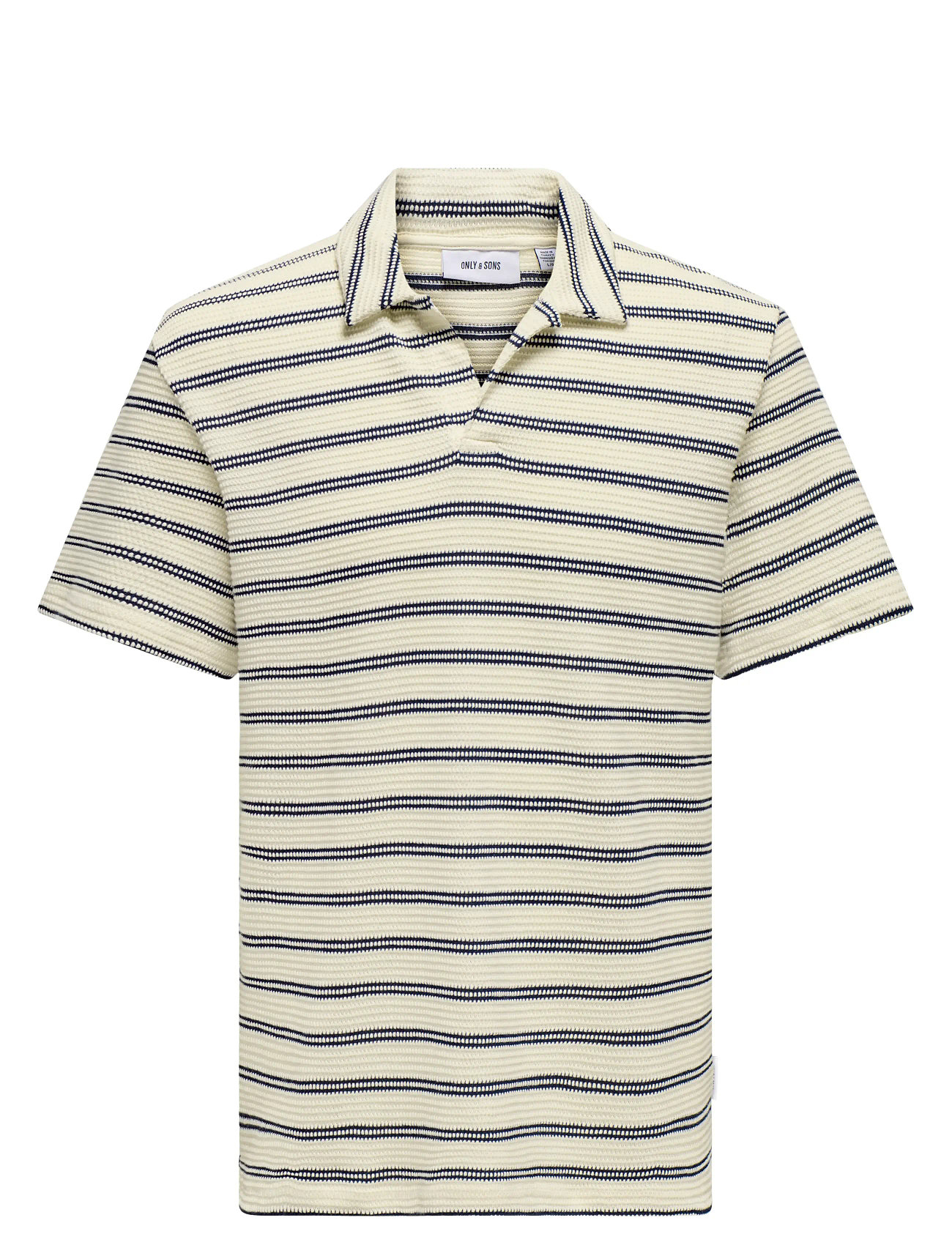 ONLY & SONS Onsian Reg Stripe Struct Ss Resort Polo Cream - M - Herren
