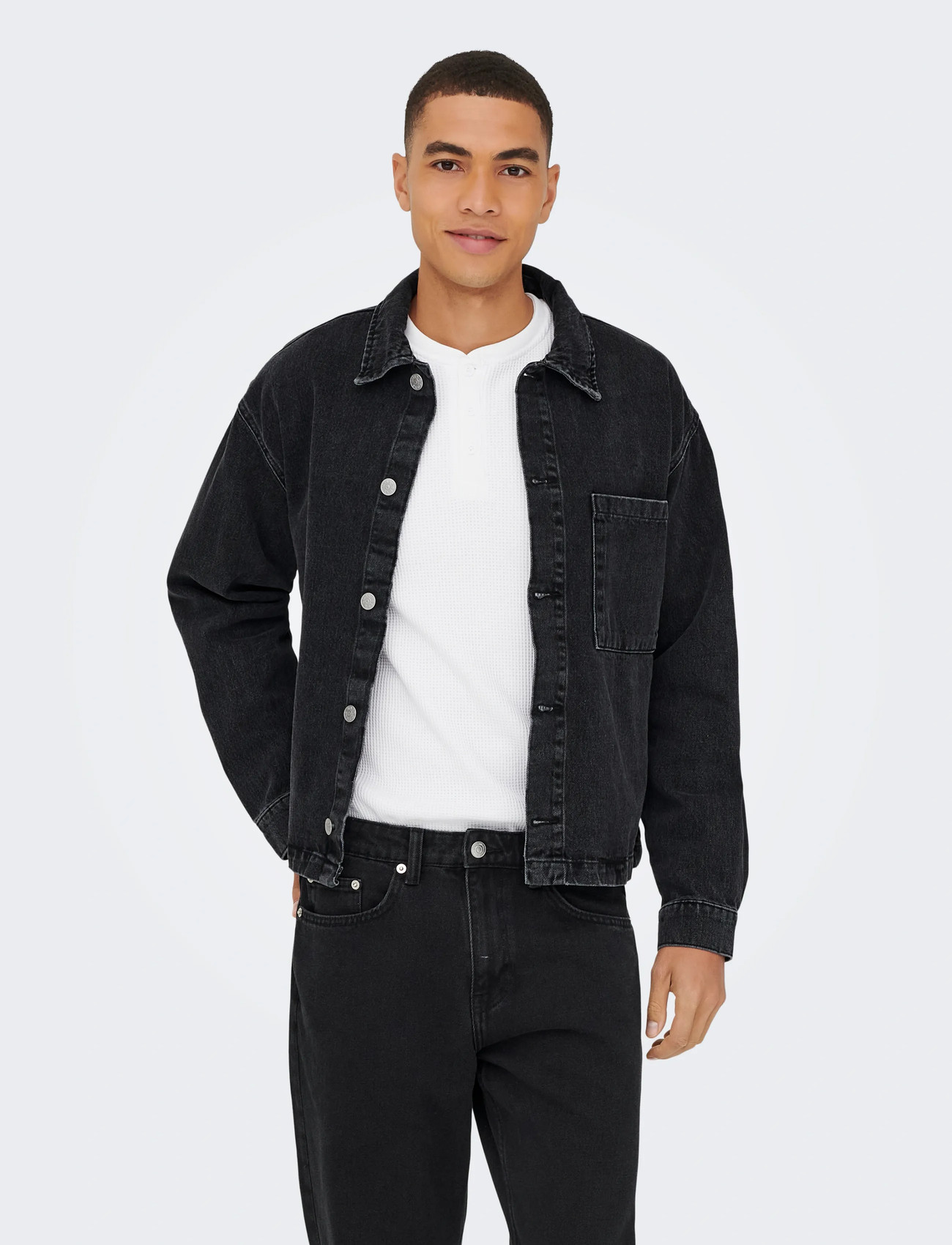 ONLY & SONS Onssprick Box Azg Dnm Jacket, XXL, Black, Denim > Unlined Denim Jackets, Herre