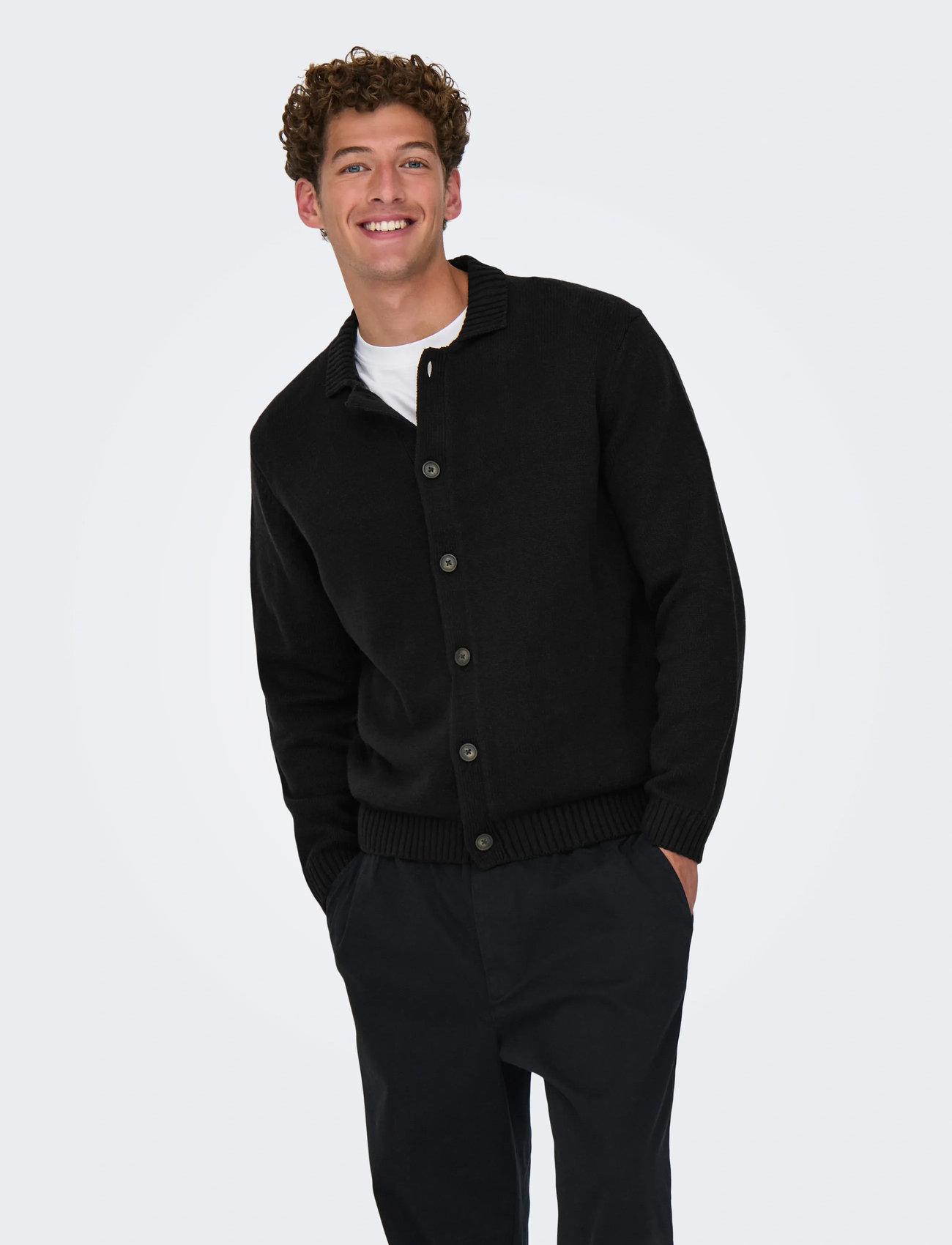 ONLY & SONS Onsjacob Reg Ls Cardigan Knit, XL, Black, Strik > Cardigans, Herre
