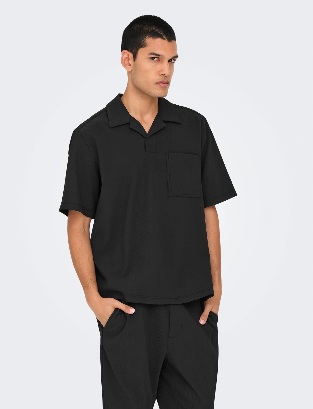 ONLY & SONS Onspli Plisse Shirt, XL, Black, Poloer > Kortærmede, Herre