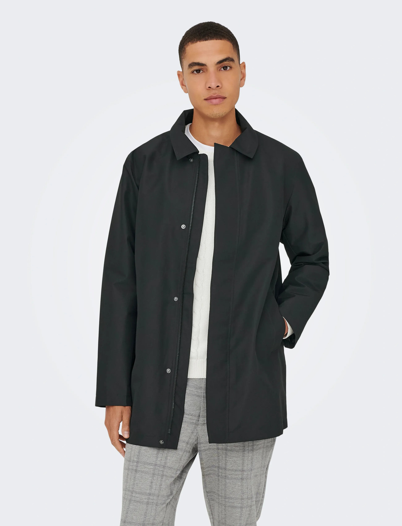 ONLY & SONS Onshall Coat Otw, XL, Black, Frakker > Trenchcoats, Herre