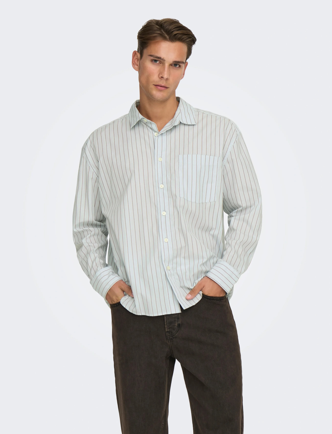 ONLY & SONS Onsbarry Rlx Popplin Stripe Ls Cf, M, Blue, Shirts > Striped Shirts, Herre