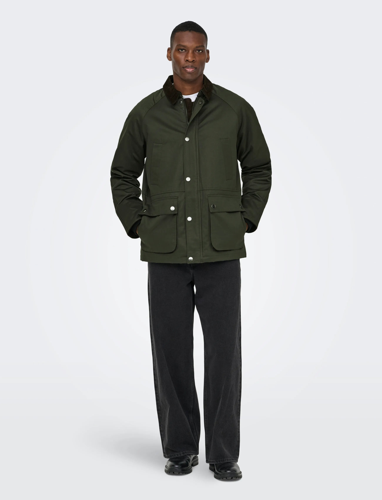 ONLY & SONS Onsbob Waxed Jacket Otw, L, Khaki green, Jakker > Lette Jakker, Herre